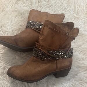 Embellished Brown Ankle Boots